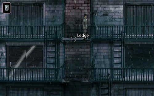 Kiedy znajdziesz się na balkonie skorzystaj z drabiny (ladder), aby wejść na górę - 1 - Poszukiwanie Matthiusa - Opis przejścia - Gemini Rue - poradnik do gry