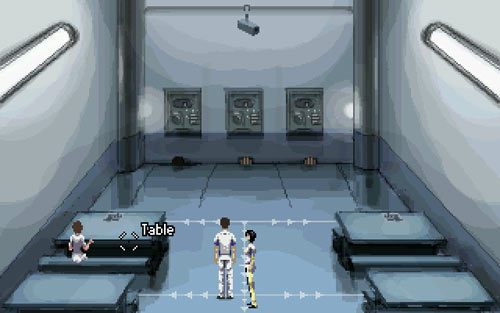 Udaj się do windy i wybierz piętro ze stołówką (mess hall) - 8 - Ucieczka z Ośrodka nr 7 - Opis przejścia - Gemini Rue - poradnik do gry