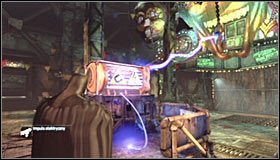 Przed Tobą zagadka, której założeniem jest odblokowanie sobie dostępu do biura Jokera - Włam się do biura Jokera w strefie załadunku | Główny wątek Batman Arkham City - Batman: Arkham City - poradnik do gry