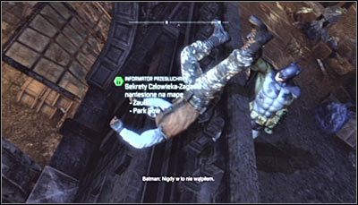 Przesłuchanie odbywa się w sposób automatyczny i kończy się wyświetleniem informacji na temat lokacji, do których dodane zostały wskaźniki informujące o sekretach (powyższy screen) - Uwagi wstępne | Zagadki w Batman Arkham City - Batman: Arkham City - poradnik do gry