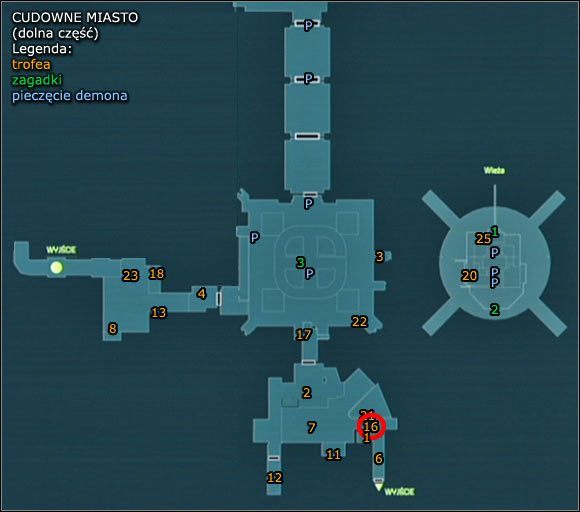 Oprócz zapoznania się z opisem trofeum 16 możesz je także odnaleźć na dołączonej do rozdziału o Cudownym Mieście mapce (powyższy screen) - Instrukcja odnajdywania sekretów | Zagadki w Batman Arkham City - Batman: Arkham City - poradnik do gry