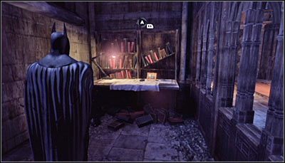 Podejdź od południowo-wschodniej strony do stołu (powyższy screen) - Park Row - Zagadki słowne | Zagadki w Batman Arkham City - Batman: Arkham City - poradnik do gry