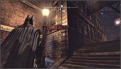 Odszukaj tablicę informującą o ulicy, na której wymalowano napis Crime Alley (powyższy screen) i zeskanuj ją - Park Row - Zagadki słowne | Zagadki w Batman Arkham City - Batman: Arkham City - poradnik do gry