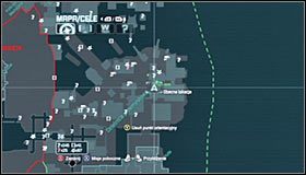 Przeskocz przez metalową bramkę i ustaw się na południe od miejsca ukrycia trofeum #1 #2 - Dzielnica przemysłowa - Trofea Batmana (08-13) | Zagadki w Batman Arkham City - Batman: Arkham City - poradnik do gry