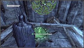 Jeżeli trafiłeś we właściwy pytajnik, to wszystkie powinny zgasnąć #1, a klatka z trofeum otworzy się #2 - Dzielnica przemysłowa - Trofea Batmana (23-30) | Zagadki w Batman Arkham City - Batman: Arkham City - poradnik do gry