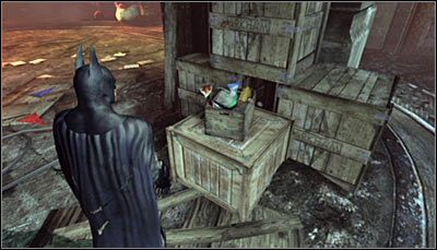 Przedostań się do kotłowni, co zostało szczegółowo omówione w opisie pobocznego zadania Gorący i zimny - Huta - Zagadki słowne, Głowy Harley | Zagadki w Batman Arkham City - Batman: Arkham City - poradnik do gry