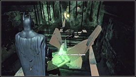 Zbadaj zachodnią ścianę, odnajdując z pomocą trybu detektywa miejsce, w którym można rozpylić wybuchowy żel #1 - Cudowne Miasto - Trofea Batmana (18-25) | Zagadki w Batman Arkham City - Batman: Arkham City - poradnik do gry