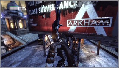 Sposób zaliczenia: Do tego wyzwania możesz przystąpić dopiero po odblokowaniu wzmacniacza wyrzutni haków - Fizyczne wyzwania - Batman (25-40) | Zagadki w Batman Arkham City - Batman: Arkham City - poradnik do gry