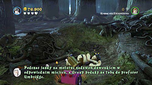 Pozostając na rowerze udajemy się w prawo do końca, po odrodzę niszcząc jedną niebezpieczną roślinę - Wielki wirtuoz | Opis przejścia - Rok 5 | LEGO Harry Potter Lata 5-7 - LEGO Harry Potter: Lata 5-7 - poradnik do gry