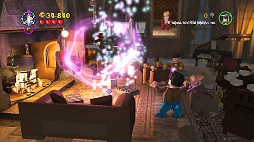 Podchodzimy do kominka i składamy porozrzucane klocki, powstaje zmywak - Słuszna porcja | Opis przejścia - Rok 6 | LEGO Harry Potter Lata 5-7 - LEGO Harry Potter: Lata 5-7 - poradnik do gry