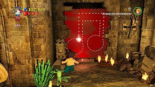 Przechodzimy tuż obok olbrzyma i skręcamy w prawo, wycinamy nieco czerwonych klocków, magią DF i składamy gramofon - Łzy Snapea | Opis przejścia - Rok 7 | LEGO Harry Potter Lata 5-7 - LEGO Harry Potter: Lata 5-7 - poradnik do gry