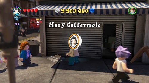 Londyńskie ulice - za zmycie kolejnych malunków (klocek lego), otrzymamy szton Mary Cattermole - Dodatkowe sztony postaci - Londyn (1) | Dodatkowe znajdźki | LEGO HP Lata 5-7 - LEGO Harry Potter: Lata 5-7 - poradnik do gry