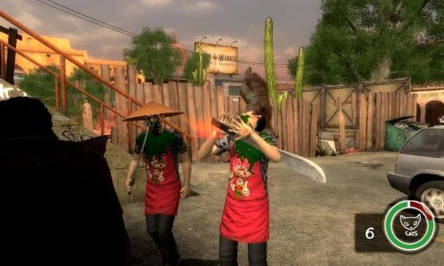 Możesz się przed nimi bronić na przykład wybierając kota i rzucając nim w napastników - Diseased Cat Roundup | Opis przejścia Postal III - Postal III - poradnik do gry