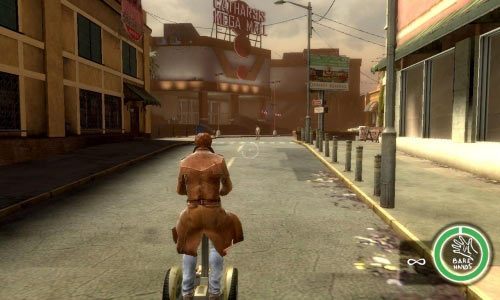 Po jego zabiciu wejdź na dwukołowiec od Osamy (to ten z pudełkiem z przodu) i skieruj się w stronę centrum handlowego - Ścieżka Zła - Krotchy Meal Toy Delivery | Opis przejścia Postal III - Postal III - poradnik do gry