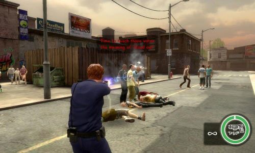 Po chwili ujrzysz na ulicy dwa gangi szykujące się do bójki - Ścieżka Dobra - Patrol Mission 2 | Opis przejścia Postal III - Postal III - poradnik do gry