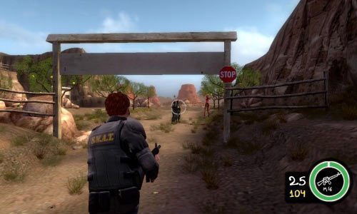 Kiedy rozprawisz się z przeciwnikami w pierwszej lokacji wróć na dół i przejdź do kolejnej części bazy znajdującej się za drewnianą bramą ze znakiem stop - Ścieżka Dobra - Eco Zealot HQ Assault | Opis przejścia Postal III - Postal III - poradnik do gry