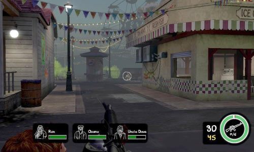 Po dotarciu do wesołego miasteczka włączy się animacja, po której będziesz musiał rozprawić się z trzema przeciwnikami naraz - Ronem, Osamą i wujkiem Davem - Ścieżka Dobra - Police Daveland | Opis przejścia Postal III - Postal III - poradnik do gry