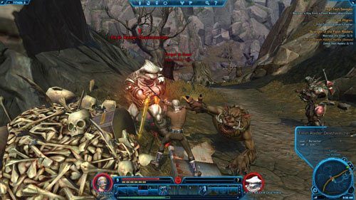 Niezależnie od tego, co masz wykonać, oba przedmioty (małe sadzawki z czerwoną substancją do zniszczenia lub zbiorniki z substancją, czyli Flesh Raider Elixir) znajdziesz w wielu miejscach w The Hollows, również w jaskiniach na północy i południu (niektóre punkty zostały oznaczone na mapie poradnika - (L04) Strength of the Flesh Raiders | Tython | Star Wars The Old Republic - Star Wars: The Old Republic - poradnik do gry