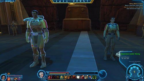 Musisz się zmierzyć z ochroniarzami dowódcy (Daregs Bodyguards), jego zastępcą - Morantem - a także z samym Separatist Leader Daregiem [+], którego zostaw na koniec - (L11) Hitting Where it Hurts (2) | Smuggler | Star Wars The Old Republic - Star Wars: The Old Republic - poradnik do gry