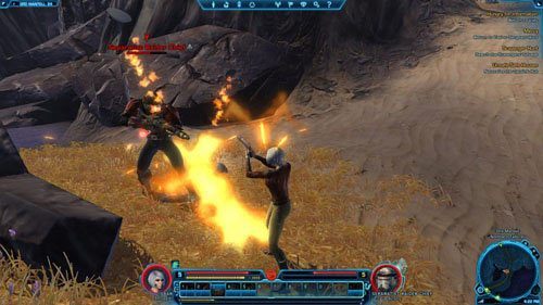 Wejdź do budynku z nadajnikiem przez drzwi w [6] i eliminując wrogów dostań się do pokoju z komputerem w [8] - (L05) Unsafe Safe Houses | Ord Mantell | Star Wars The Old Republic - Star Wars: The Old Republic - poradnik do gry