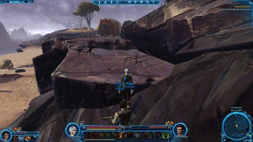 a potem od razu odbij na wschód i zacznij biec po żółtej trawie tak, jak pokazują to strzałki - Galactic History 12 (+2 Aim) | Datacrons | Star Wars The Old Republic - Star Wars: The Old Republic - poradnik do gry