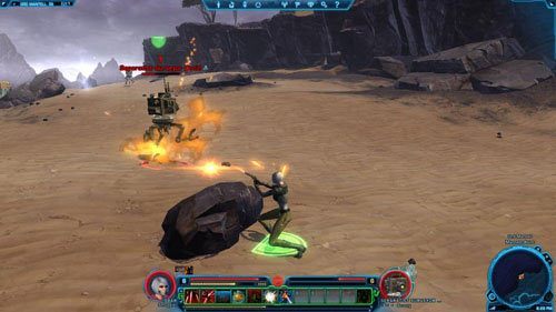 W oddali powinieneś zauważyć snop światła wydobywający się z Datacronu, a także Captaina Ethena Remaka [*] - Galactic History 14 (Matrix Shard) | Datacrons | Star Wars The Old Republic - Star Wars: The Old Republic - poradnik do gry