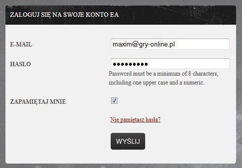 W polu e-mail i hasło wystarczy wpisać adres e-mailowy, którego używamy w systemie Origin - EA Gun Club | Zadania w Battlefield 3 Powrót do Karkand - Battlefield 3: Powrót do Karkand - poradnik do gry