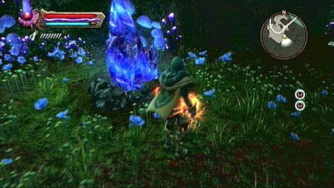 Gdy znajdziesz się we wskazanym miejscu , ponownie użyj gwizdka i zaatakuj niebieski kamień - Kingdoms of Amalur Reckoning: Odarath II (5) - solucja, opis przejścia - Kingdoms of Amalur: Reckoning - poradnik do gry