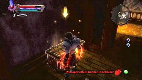 Jeśli zdecydujesz się na trzecie wyjście, zakradnij się na piętro karczmy (RB) i otwórz zaznaczoną na mapie skrzynie - Kingdoms of Amalur Reckoning: Haxhi (1) - solucja, opis przejścia - Kingdoms of Amalur: Reckoning - poradnik do gry