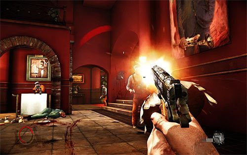 W trakcie rozgrywania całej tej sceny w miarę możliwości dobrze jest celować w głowy przeciwników - Payback (1) | Opis przejścia The Darkness II - The Darkness II - poradnik do gry