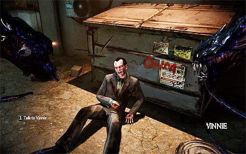 Zauważ, że zostałeś wyleczony i że uaktywniły się obie macki, przy czym nie musisz już teraz zapoznawać się z instrukcją ich działania, bo ich zastosowania zostaną dokładnie przedstawione w dalszej części tego etapu - Payback (1) | Opis przejścia The Darkness II - The Darkness II - poradnik do gry