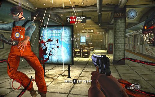 Skorzystaj ze schodów prowadzących na peron i błyskawicznie schowaj się za jednym ze słupów - Payback (3) | Opis przejścia The Darkness II - The Darkness II - poradnik do gry