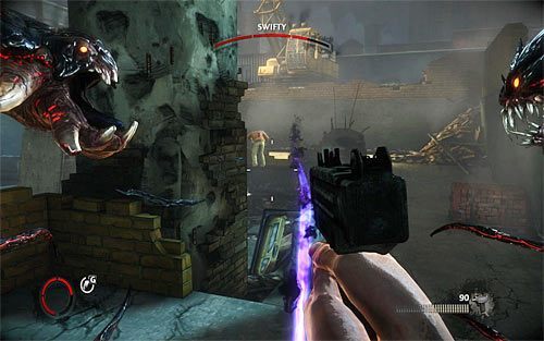 Nie licz na to, że pojedynek ograniczy się do rzucania butlami, bo począwszy od tego momentu na placu budowy dość regularnie będą pojawiali się bandyci podlegli Swiftyemu - Q and A (2) | Opis przejścia The Darkness II - The Darkness II - poradnik do gry