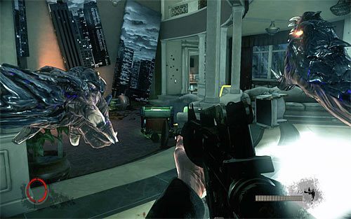 Zachowaj ostrożność, bo wyjście z tego pomieszczenia jest oświetlane przez lampę - Home Invasion (2) | Opis przejścia The Darkness II - The Darkness II - poradnik do gry