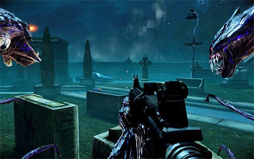 Przesuwaj się stopniowo do przodu, starannie eliminując napotykanych wrogów i rozglądając się za amunicją i tarczami - Saying Goodbye (1) | Opis przejścia The Darkness II - The Darkness II - poradnik do gry