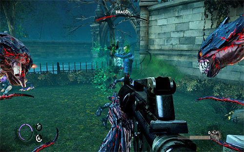 Zauważ, że Bragg dość często odpala bardzo szybki atak z powietrza i jeżeli zakończy się on powodzeniem, to Jackie zostanie odrzucony i straci dużo punktów zdrowia - Saying Goodbye (2) | Opis przejścia The Darkness II - The Darkness II - poradnik do gry