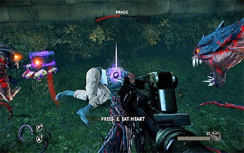 Pamiętaj o tym żeby na bieżąco dbać o stan zdrowia kontrolowanej postaci i z pomocą przyjdą tu wspomniani wcześniej zamordowani bandyci, albowiem w sytuacji zagrożenia będziesz mógł pożerać ich serca - Saying Goodbye (2) | Opis przejścia The Darkness II - The Darkness II - poradnik do gry