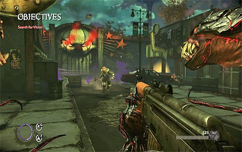 Po wygranej bitwie poniszcz okoliczne lampy i zbliż się do bramy, którą niestety Victor zamknie Ci przed nosem - Fun and Games (2) | Opis przejścia The Darkness II - The Darkness II - poradnik do gry