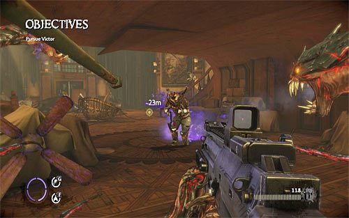 Spodziewaj się ataku elitarnego przeciwnika ze strzelbą po dotarciu do dalszej części dużej sali - Homecoming (2) | Opis przejścia The Darkness II - The Darkness II - poradnik do gry