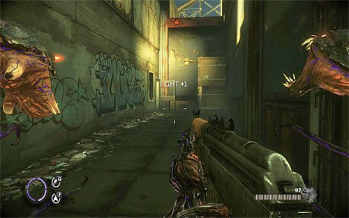 Niedługo po nieudanej próbie zniszczenia wielkiej bramy z klaunem wejdziesz do nowego budynku (powyższy screen) - 14 - 20 | Relikty The Darkness II - The Darkness II - poradnik do gry