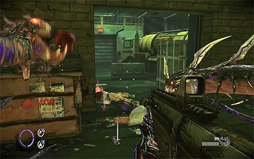 Musisz dotrzeć do magazynu, w którym zaparkowano dużą ciężarówkę (powyższy screen) - 21 - 29 | Relikty The Darkness II - The Darkness II - poradnik do gry