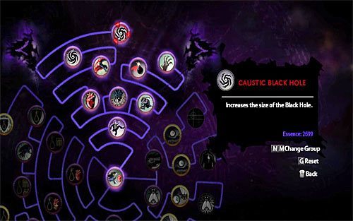 Moce Ciemności podzielone są na cztery różne grupy, a każda grupa skonstruowana jest na zasadzie drzewka umiejętności - Poradnik do gry - Moce Ciemności w The Darkness II - The Darkness II - poradnik do gry