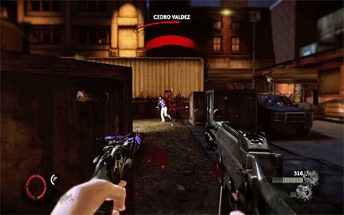 Pasek zdrowia Valdeza zacznie spadać dopiero po tym jak zniszczony zostanie cały jego pancerz - Kampania Vendettas - wskazówki (1) | Vendettas | The Darkness II - The Darkness II - poradnik do gry