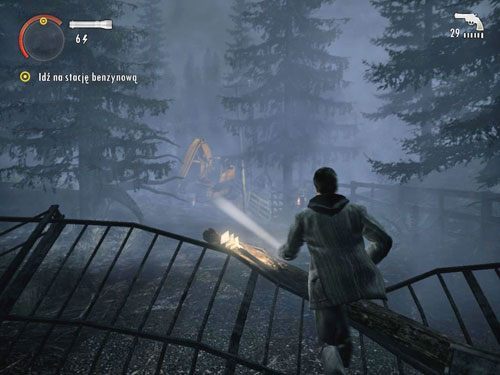 Przejdź przez ogrodzenie korzystając z przewróconego słupa i biegnij dalej - Alan Wake: Przebudzenie w środku koszmaru | Odcinek 1- Koszmar | Solucja - Alan Wake - poradnik do gry