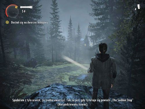 Po przerywniku filmowym kontynuuj wędrówkę w stronę dworca kolejowego, idąc górską ścieżką - Alan Wake: Ścigany (2) | Odcinek 3- Okup | Solucja - Alan Wake - poradnik do gry
