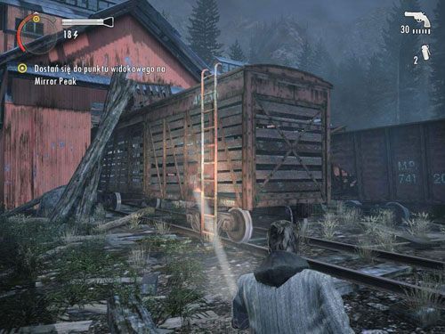 Gdy będzie po walce, przejdź przez jeden z wagonów (znajdziesz w nim granaty błyskowe) i kontynuuj wędrówkę - Alan Wake: Mirror Peak (1) | Odcinek 3- Okup | Solucja - Alan Wake - poradnik do gry