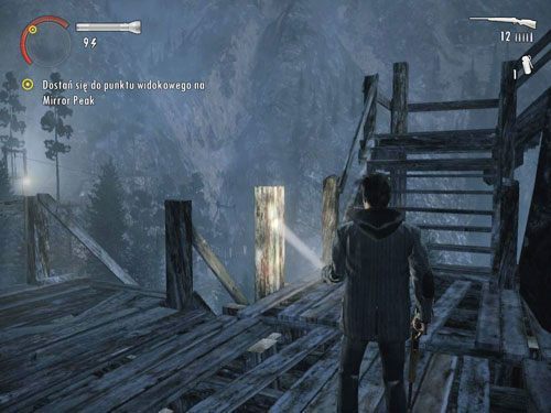 Wyjdź po drabinie na górę i kopnij znajdujące się tam deski - Alan Wake: Mirror Peak (3) | Odcinek 3- Okup | Solucja - Alan Wake - poradnik do gry
