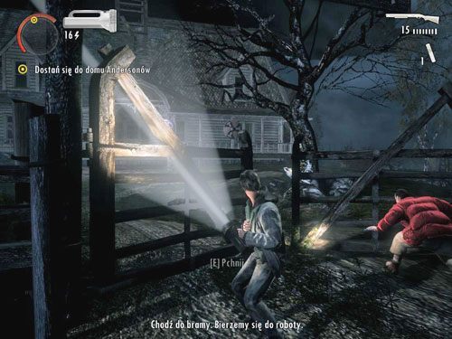 Pchnij prawe skrzydło bramy, przy której stoi Barry - Alan Wake: Farma Andersonów (2) | Odcinek 4- Prawda | Solucja - Alan Wake - poradnik do gry