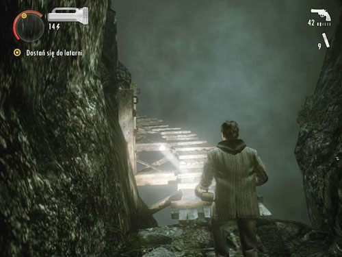 Na końcu mostu z pomocą przyjdzie Ci Zane, który utworzy Ci zejście z mostu na ziemię przy pomocy drzewa - Alan Wake: Odcinek specjalny 2- Pisarz (3) | Odcinki specjalne | Solucja - Alan Wake - poradnik do gry