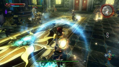 Po rozpoczęciu starcia najpierw pozbądź się przy pomocy umiejętności obszarowej nadbiegających szkieletów, a dopiero później z pomocą strażników zabij nekromantę - Rathir (2) | Zadania poboczne w Kingdoms of Amalur Reckoning - Kingdoms of Amalur: Reckoning - poradnik do gry